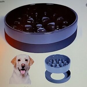 Sted Ceramic 9.5" Slow Feeder Dog Bowl Medium Large Breed Silicone Base …NEW